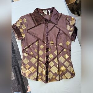 Elegant Brown and Gold Patterned Blouse